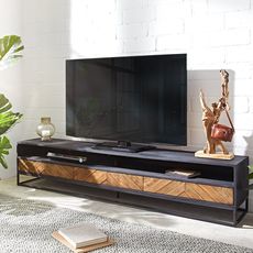 TV stolík Famke 200 cm mango teak 2 priehradky 3 zásuvky
