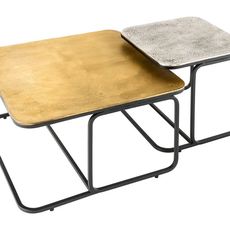 Estila Štýlový set štvorcový industriálny konferenčných stolíkov Abim v striebornej a zlatej farbe s vintage nádychom 60 cm