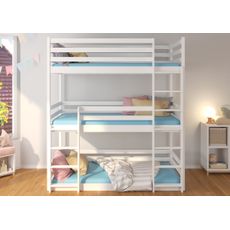 NABBI Tarevo drevená trojposchodová posteľ s matracmi 80x180 cm biela