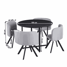 Jedálenský set 1+4, čierna/svetlosivá, BEVAN NEW