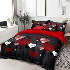 3 dielne obliečky Polycotton Hearts black 200x140cm+90x70cm TiaHome
