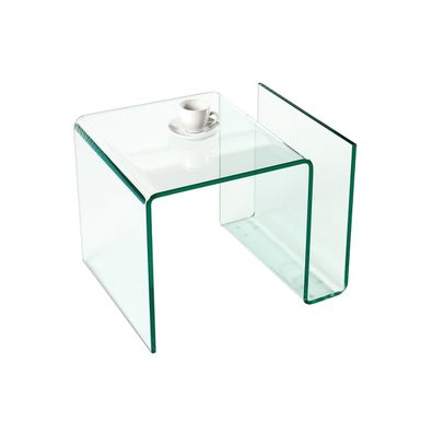 Estila Dizajnový moderný sklenený štvorcový konferenčný stolík Ghost s priehradkou s oblými hranami 50 cm