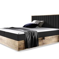 Wilsondo Čalúnená boxspring manželská posteľ WOOD 4 s úložným priestorom - čierna Kronos Rozmer: 180x200