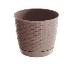 květináč RATOLLA ROUND 16,5 v.14,2cm,2l,BÉŽ tm. (7529U) s miskou, 22 cm