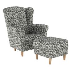 KONDELA Astrid kreslo (ušiak) s taburetkou vzor patchwork N1