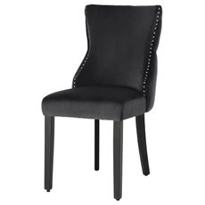 Estila Klasická jedálenská stolička Modern Barrock s čiernym zamatovým poťahom v štýle chesterfield a strieborným levím klopadlom 90 cm
