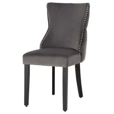 Estila Zámocká jedálenská stolička Modern Barrock s čalúnením zo sivého zamatu a strieborné nity s chrómovým levím klopadlom 90 cm