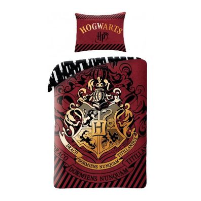 Bavlnené posteľné obliečky Harry Potter - motív so zlatým erbom Rokfortu - 100% bavlna - 70 x 90 cm + 140 x 200 cm