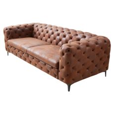 Estila Luxusná chesterfield hnedá kožená prešívaná trojmiestna sedačka Modern Barock s čiernymi kovovými nožičkami 235 cm