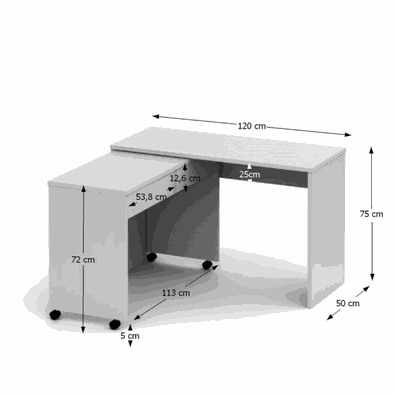Rozkladací PC stôl so šuplíkmi, biela, VERSAL NEW