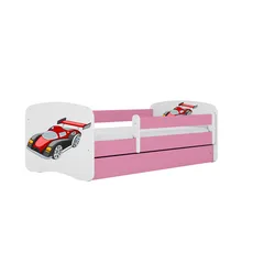 Kocot kids Detská posteľ Babydreams závodné auto ružová, varianta 70x140, se šuplíky, s matrací