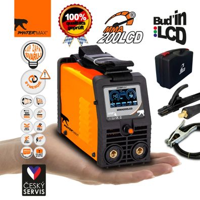 PANTERMAX MMA200LCD invertorová zváračka MMA/TIG + Káble 2m + Kukla + Plastový Kufor + Elektródy 2.5kg
