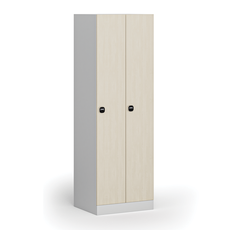 Kovová šatníková skrinka, 2-dverová, 1850 x 600 x 500 mm, zámok s čítačkou RFID kariet, laminované dvere, breza