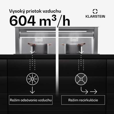 Klarstein Royal Flush Eco 90, digestor, 90 cm, 604 m³/h, EEK A++, vrátane filtrov s aktívnym uhlím