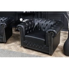 Estila Kožené kreslo Chesterfield v čiernom prevedení s dizajnovým strieborným zdobením 73cm