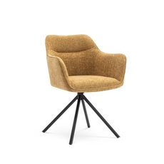 Estila Moderne otočné kreslo Kristal Mustard II s horčicovo žlťou poťahovou latkou a čiernymi kovovými nožičkami 80cm