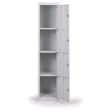 Šatníková skrinka s úložnými boxami, 4 boxy, 1820 x 380 x 500 mm, cylindrický zámok, modré dvere