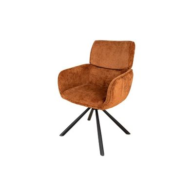 Estila Moderné otočné zaoblené jedálenské kreslo Chenill s oranžovým poťahom s čiernymi kovovými nožičkami 84 cm