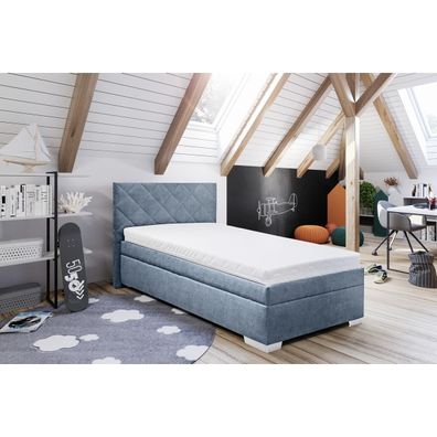 Čalúnená posteľ LANA 90x200 cm s úložným priestorom a matracom, modrá