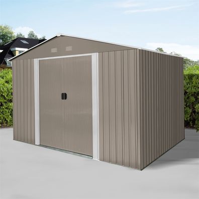Riwall PRO RMSA 8x10 Brown záhradný domček kovový 3 x 2,4 m so sedlovou strechou hnedý
