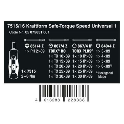 Wera 075851 Nástroje Safe-Torque Speed Universal 1. Typ 7515/16 (sada 16 dielov) 2 - 6 Nm