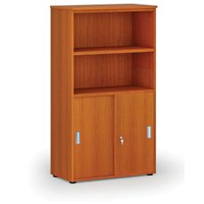 Kombinovaná kancelárska skriňa PRIMO WOOD, zasúvacie dvere na 2 poschodia, 800 x 420 x 1434 mm, čerešňa