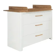 Biela nízka detská komoda v dekore duba s prebaľovacím pultom 119x100 cm Ava – Roba