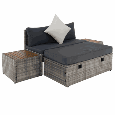Záhradný ratanový set, sivá/prírodná/krémová, DEBRA