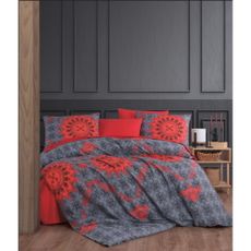 Červeno-sivé obliečky na jednolôžko z bavlny Renforcé 140x200 cm Saltanat – Mijolnir
