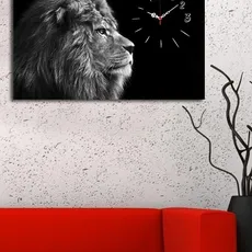 Wallity Dekoratívne nástenné hodiny Lion čiernobiele
