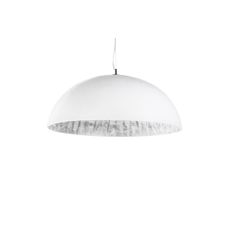 Estila Moderný okrúhly závesný luster Glow zo sklolaminátu so strieborným vnútrom a bielym povrchom 70 cm