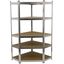 Rohový policový regál, 5 políc - 900 x 900 x 1800 mm - AH3002