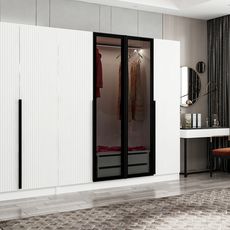 Elegantná šatníková skriňa ShadowLux biela s dymovými dvierkami 210 x 270 x 52 cm