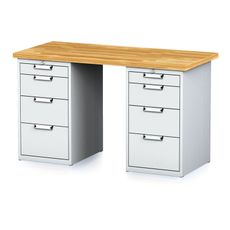 Dielenský stôl MECHANIC I s 2 zásuvkovými dielenskými boxami na náradie namiesto nôh, 8 zásuviek, 1500 x 685 x 880 mm, sivé dvere