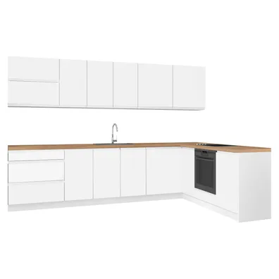 Rohová univerzálna kuchynská linka 320x200, biela vysoký lesk HG/biela FLOT