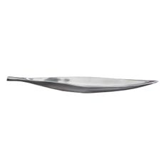 Estila Dizajnová glamour strieborná chrómová kovová misa Leaf s lesklým povrchom v tvare listu so stonkovým detailom 60 cm