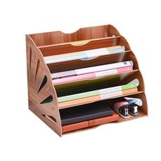 DIY kancelársky zásobník na dokumenty, organizér na dokumenty A4 5 priehradiek tmavé drevo 2402