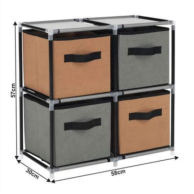 KONDELA Camilo Typ 1 viacúčelový regál s látkovými boxami čierna / hnedá / sivá