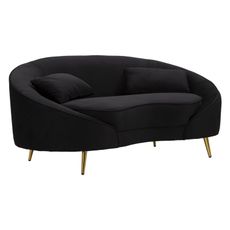 Estila Art deco dvojmiestna oválna zamatová čalúnená čierna sedačka Lea so zlatými kovovými nožičkami 148 cm