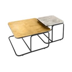 Estila Štýlový set štvorcový industriálny konferenčných stolíkov Abim v striebornej a zlatej farbe s vintage nádychom 60 cm