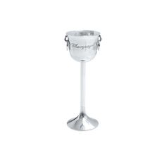 Estila Glamour strieborná nádoba na šampanské Champagne na stojane s chrómovým povrchom a gravírovaným nápisom 75 cm