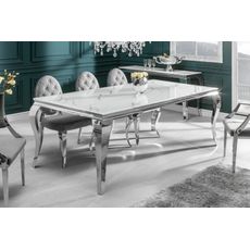 Estila Luxusný sklenený mramorový jedálenský stôl Modern Barock s chrómovými nohami v barokovom štýle 180cm
