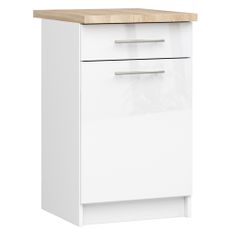 Ak furniture Kuchynská skrinka Olivie S 50 cm 1D 1S biela/biely lesk/dub sonoma