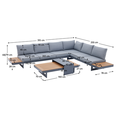 Záhradný set, aluminium, sivá/dub, ZOTIKO