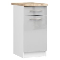 Ak furniture Kuchyňská skříňka Olivie S 40 cm 1D 1S bílá/metalický lesk/dub sonoma