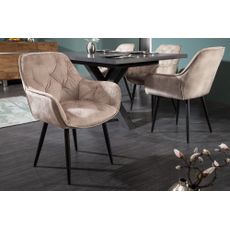 Estila Retro dizajnové béžové čalúnená jedálenská stolička Milano s opierkami na ruky 84cm