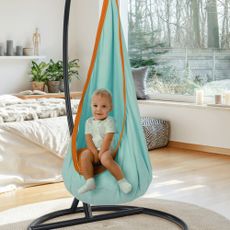 KONDELA Siesta Typ 1 závesné hojdacie kreslo modrá / oranžová