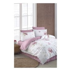Bielo-ružové 4-dielne predĺžené obliečky na dvojlôžko s plachtou 200x220 cm Floral – Mila Home
