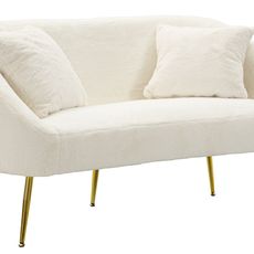 Estila Dizajnová art deco sedačka Cally s dvomi vankúšmi s bielym kožušinovým poťahom a zlatými nožičkami 137 cm