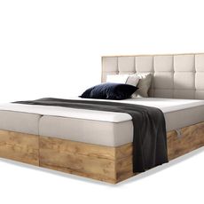 Wilsondo Čalúnená boxspring manželská posteľ WOOD 1 s úložným priestorom - béžová Paros Rozmer: 180x200